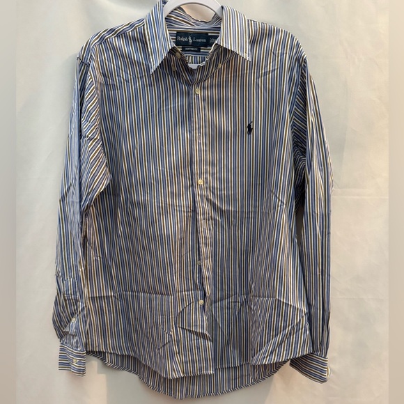 Ralph Lauren Men’s Long Sleeve Button Down Shirt Blue/White/Yellow L - Picture 1 of 4